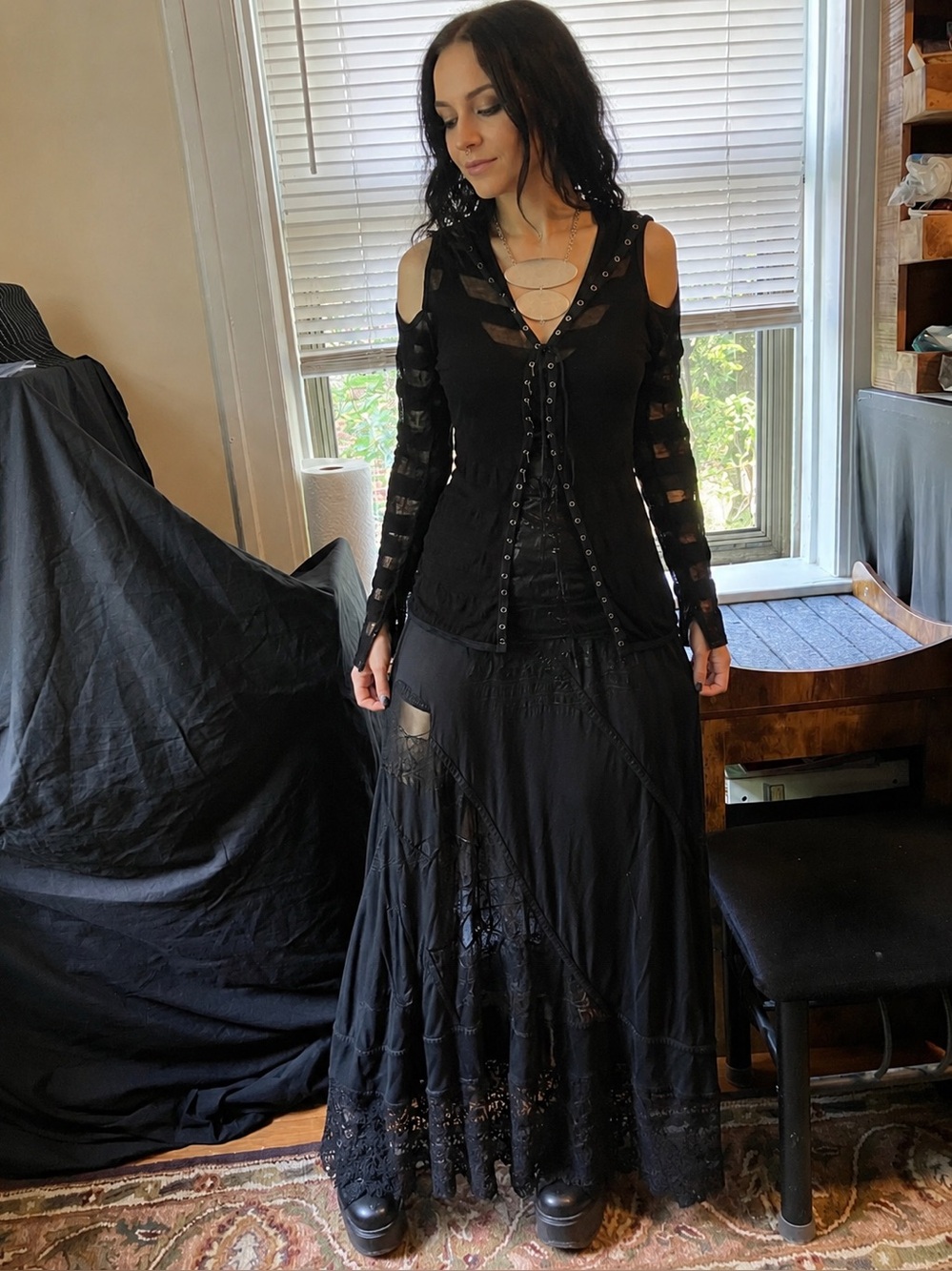 2pc look, LOST Salvage Med blk sheer summer cardigan